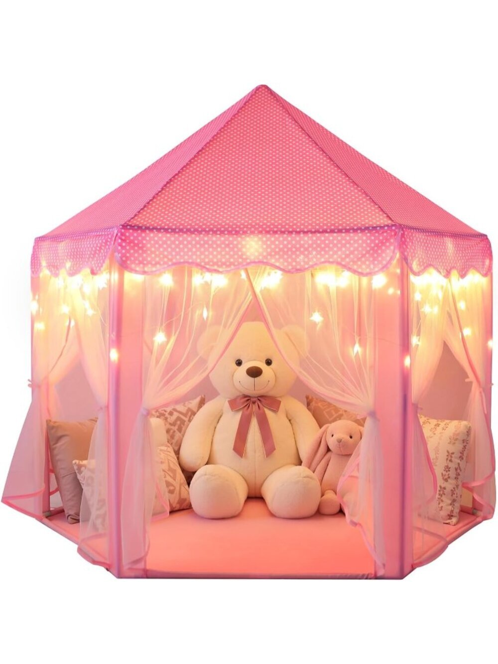 Kids Pink Castle Play Tent with Fairy Star Lights Toys Indoor or Outdoor Games